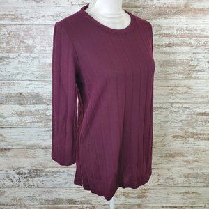 Bobeau Red Long Sleeve Round Neck Ribbed T-Shirt Size S